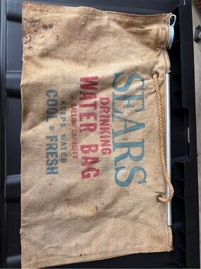 VINTAGE Sears Canvas Drinking Water Bag with Blue and Red Print